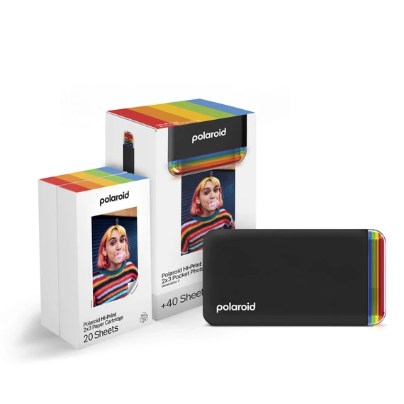 Polaroid HiPrint 2x3 Generation 2 Pocket Photo nyomtató + 40 nyomtatásra kész papír, fekete (Kezdő csomag)